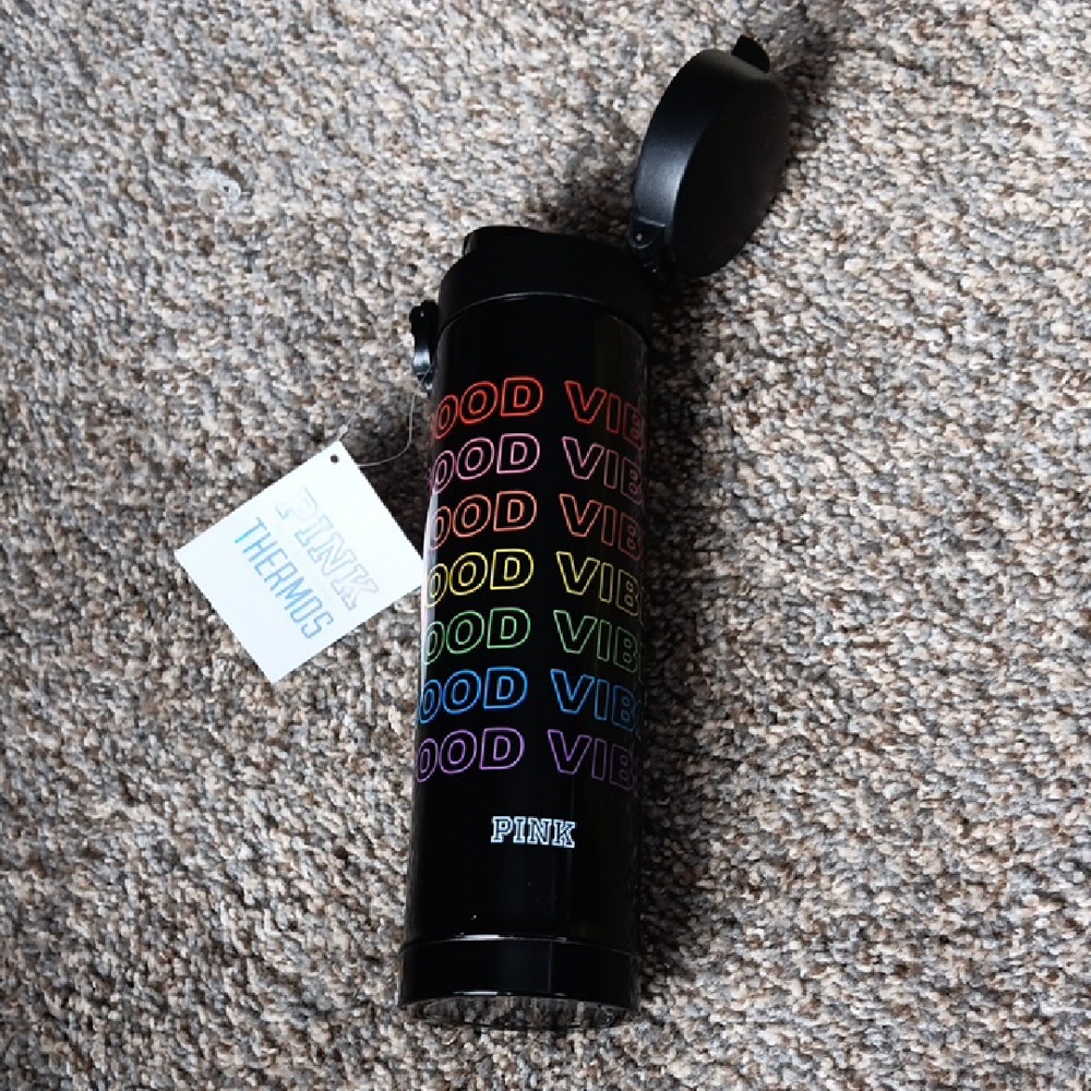 PINK Victoria's Secret Black Good Vibes Thermos
